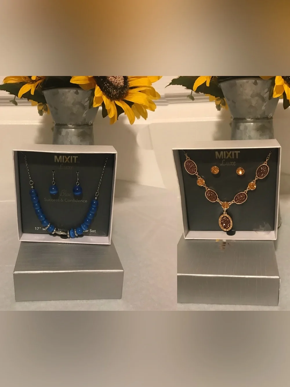 Mixit Blue Bead Necklace and Gold-Tone Pendant Set